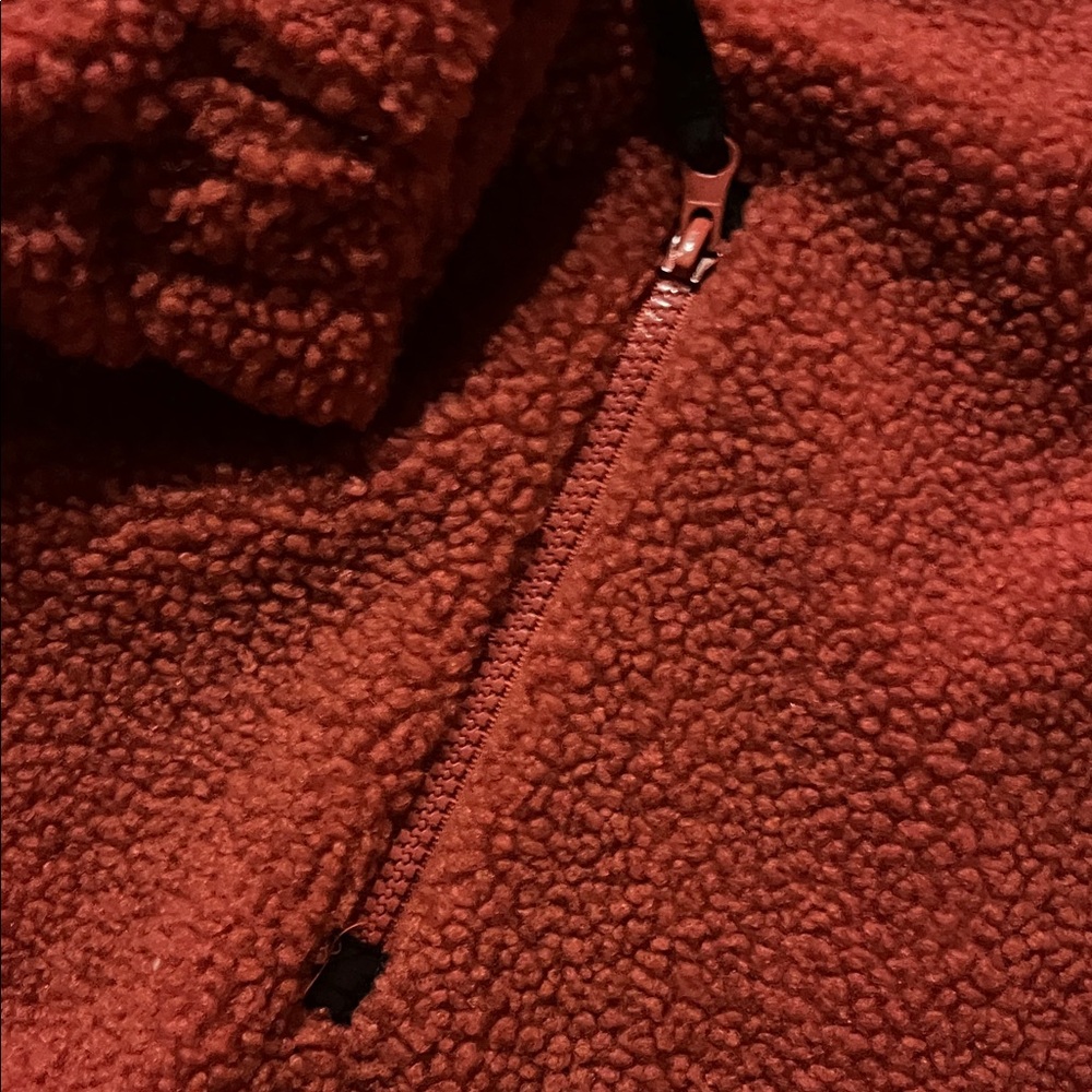 😻PLUS SIZE Rust colored Fleece Pullover with Button Collar - Picture 4 of 14